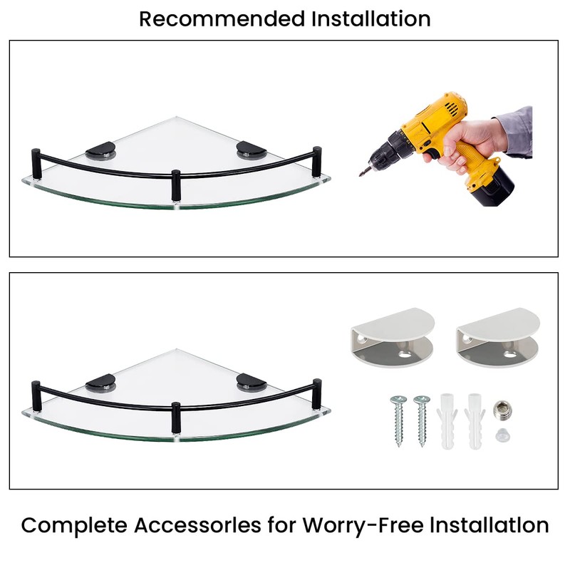 YorkHoMo Glass Shelf Bathroom Floating Shower Corner Shelves Shampoo Holder