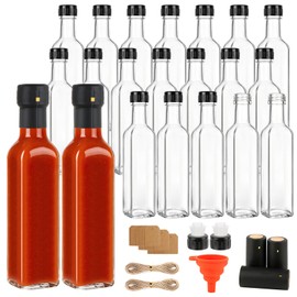 21 Pack 8.5oz Hot Sauce Bottles, Square Glass Bottles with Caps