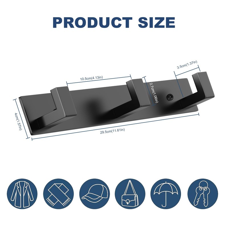PMMASTO Wall Mounted Coat Hooks- Stainless Steel Rust-Resistant Bathroom Hangers