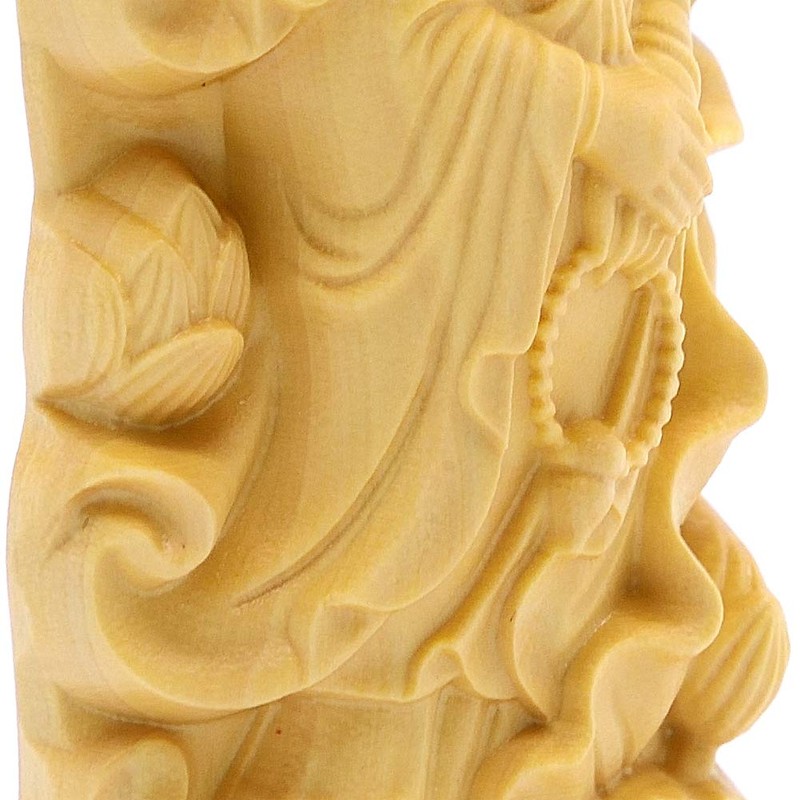 Asuniko Kwan-yin Bodhisattva Wood Carving, Tsuge Plant, Boxwood, Buddha Statue,