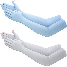 2 Pairs UV Long Sun Gloves Women's Sunblock Driving Gloves Non Slip Full Finger Arm Sun Protective for Outdoor Sports(Gray, Blue)