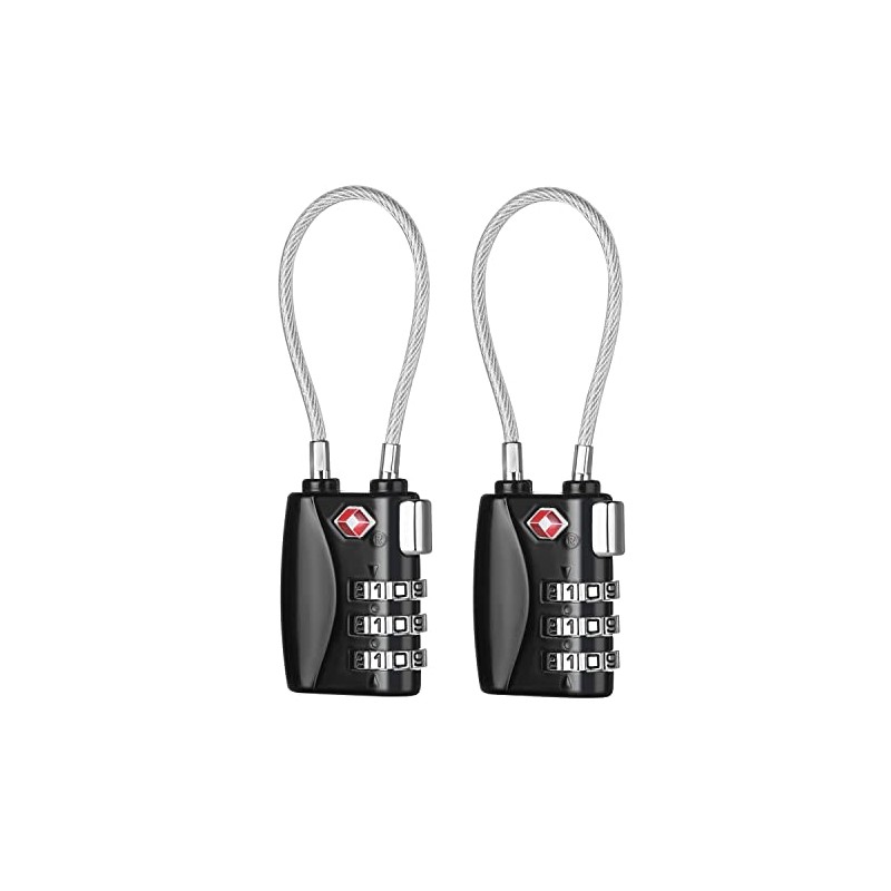 ZHEGE Suitcase Locks TSA Approved, Cable Travel Lock, 3 Digit
