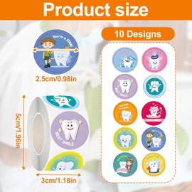 Rayakt 1000PCS Dental Stickers Set, 2 Rolls Cute Tooth Reward Decals with Creative Cartoon Designs, Cute Tooth Stickers for School Home Teacher Parents Kids Classroom Rewards DIY Craft Scrapbooking