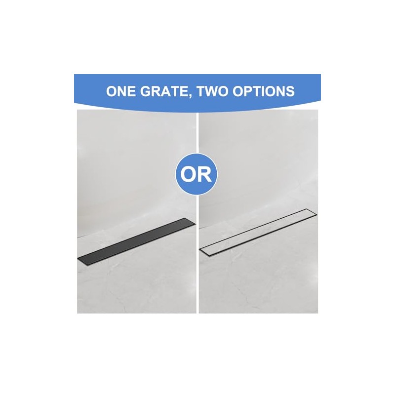 24-Inch Linear Shower Drain with Tile Insert Grate, SUS 304
