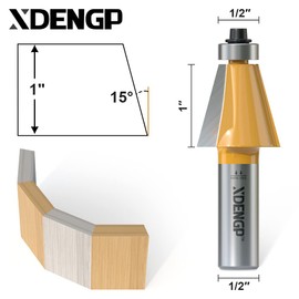 XDENGP 15 Degree Chamfer Router Bit with 1 Inch Cutting Length,1/2 Inch Shank Carbide Edge Forming Bevel Router Bit with Bearing, Chamfer Bit Miter Angle Milling Cutters Tool