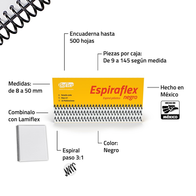Boflex Espiraflex, Espiral Plastico Para Encuadernar Paso 3.1 Tamaño Carta