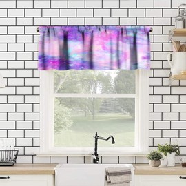 ZhiRain Galaxy Pink Purple Valance Curtain Tie Dye Ombre Pink Gradient Watercolor Starry Rod Pocket Valance Window Treatments 1 Panel Short Curtains for Kitchen Living Room Decor 54 x 18 in
