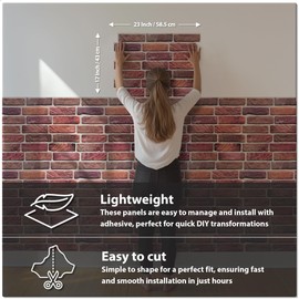 CONCORD WALLCOVERINGS ™ Sample for Display Purpose only Retro-Art 3D Wall Panel, Faux Brick in Red, PVC, 7" x 10", 572OR