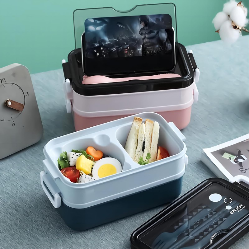 Silanit Bento lunch box, japanese-style high-capacity double stack, microwave oven