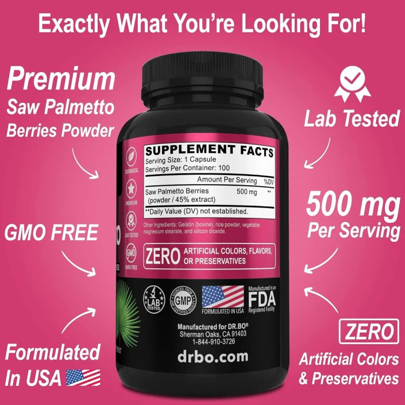 Dr. Bo Saw Palmetto 500mg Mujer Sabal 100 Cápsulas Vejiga