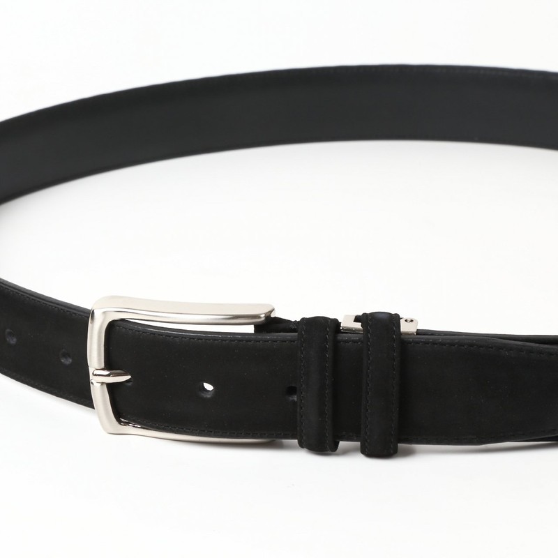 Ojier KE21228-19-BLACK Men's Belt, Genuine Leather, Cowhide Leather, Suede Nubuck,