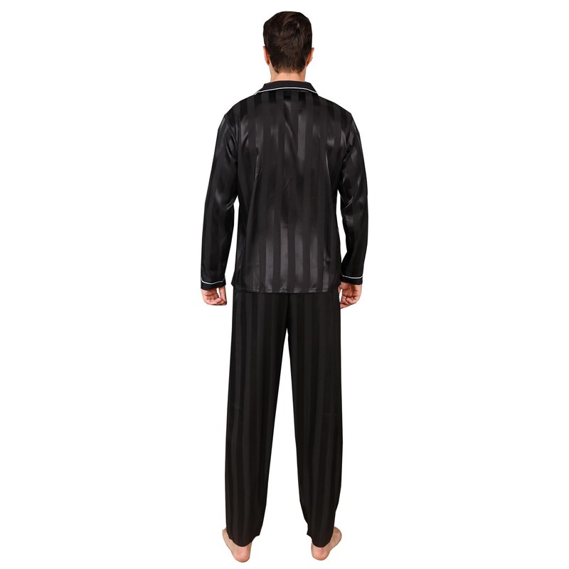 RuanMM Mens Satin Long Sleeve Silky Pajamas Premium Button Down