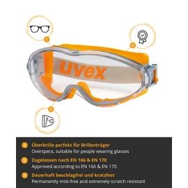 Uvex Ultrasonic Supravision Excellence Safety Glasses - Clear/Grey-Orange