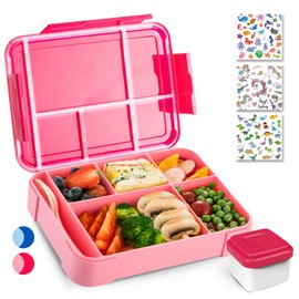 PUWOWYE Children's Lunch Box with Compartments, Bento Box Children, 1330 ml, Leak-Proof Lunch Box for Girls & Boys, Suitable for School, Nursery & Excursions, BPA-Free, Pink