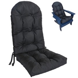 zen shi fu Outdoor Adirondack Chair Cushion, Waterproof Patio Rocking Chair Cushions High Back, Thickened Patio Chair pad for Indoor with Adjustable Straps,48x19x4 inches (1, Black)