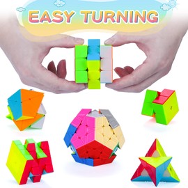 Coolzon Magic Cube Set,6 Pack Speed Magic Cubes 2x2x2 3x3x3 4x4x4 Pyraminx Megaminx Skewb Smoothly Stickerless Magic Cubes Puzzle Cube Toy for Kids & Adults,Christmas, Birthday, Festival, 6 Pack