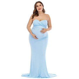 ZIUMUDY - Vestido de Fiesta de Maternidad, Elegante, sin Tirantes, Tubo Maxi, Azul Claro, M