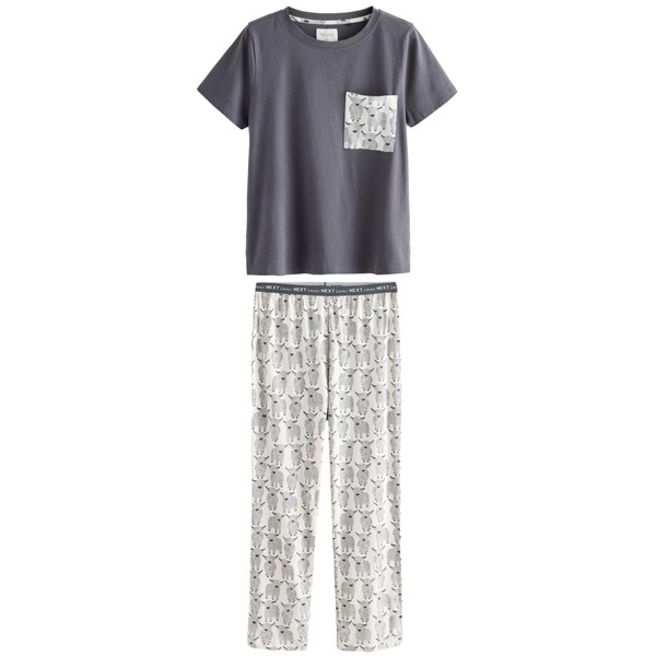 NEXT Short Sleeve Cotton Pyjamas, Charcoal Hamish The Highland Cow,