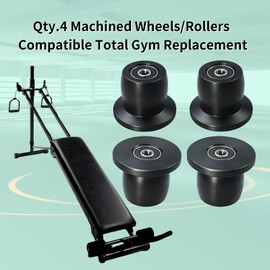 Vsttar Qty.4 Machined Wheels/Rollers Compatible with Total Gym Replacement, Fits Models XL, XLS, & Fit with Bearings Thru Hole of 1/4'' in Diameter, Black