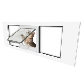Aluminum Pet Door for Windows Width Adjustable 36.22" to 40.16" 10 Minute Installation Magnetic Suction Design Cat Door for Window XL
