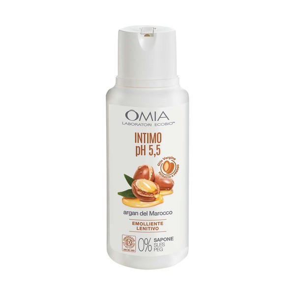 Omia, Eco Bio Underwear with Moroccan Argan Oil, Intimate Cleanser, Soothing and Soothing, PH 5.5, Soap Free, Vegan Formula, Dermatologically Tested - 250 ml Bottle