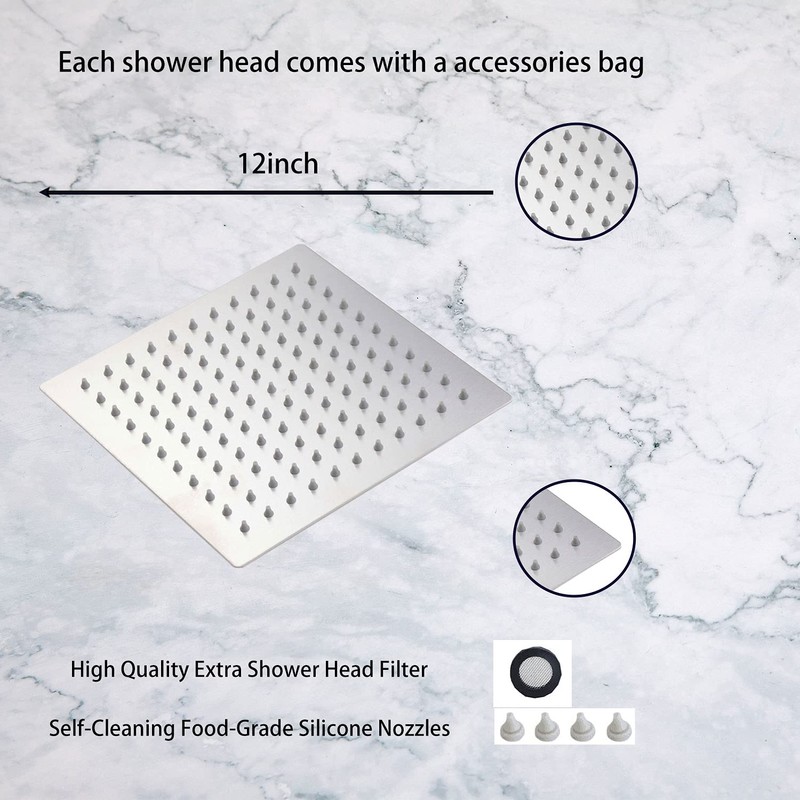 GGStudy 12 Inches Square Rain Shower Head Large Stainless Steel