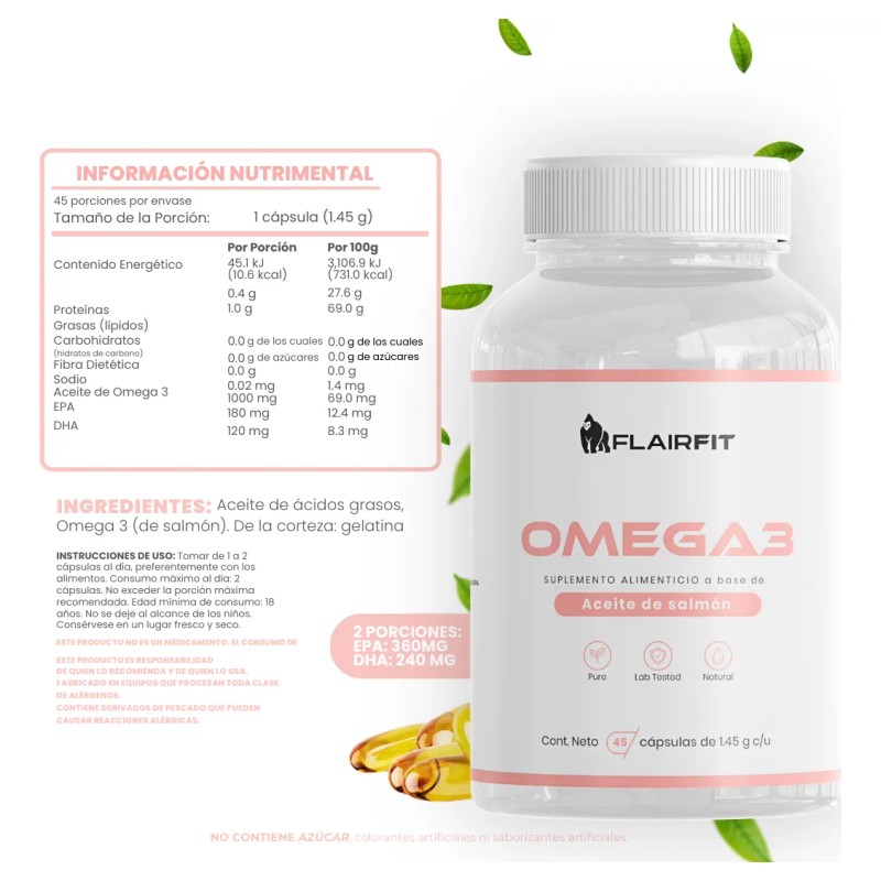 Flairfit® Omega 3, Aceite De Salmón 45 Cápsulas Sfn Sin