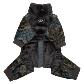 Puppia Bylur Mock Neck Full Zip up Warm Winter Jumpsuit with Integrated Harness for Small and Medium Dogs, Black, X-Large