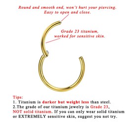 FANSING 20g 7mm Nose Rings for Women & Men 20 Gauge Nose Hoop 18k Gold-plated Titanium Piercing Ring for Septum Helix Cartilage Earlobe Piercing