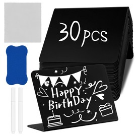 30Pcs Tabletop Mini Chalkboard Signs, 100x75mm Menu Food Signs Blackboard, Table Numbers Display Chalk Boards with Sponge Eraser Cleaning Rag 2 Pens, Small Black Chalk Boards for Party Weddings Buffet