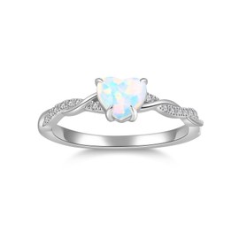Bonlavie Silver Ring for Women, 925 Sterling silver Heart Cut Opal Ring, Rhodium Plated Bridal Engagement Wedding Band, Size O