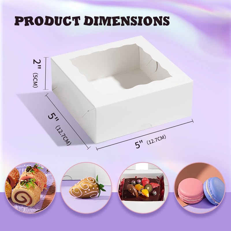 JCXGRVC 50pcs small bakery boxes 5x5x2 inches white candy cookie