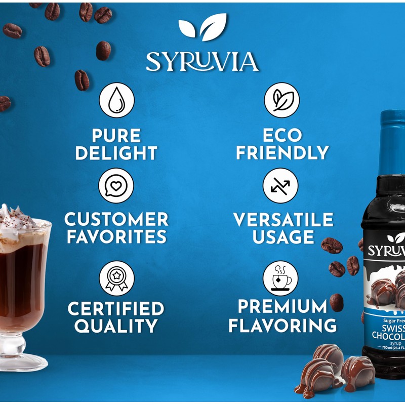 Syruvia Sugar Free Coffee Syrup, Swiss Chocolate Flavored Syrup for