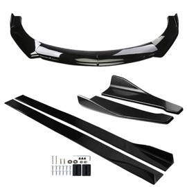 Evargc Universal 69" - 73" Adjustable Car Front Bumper Lip Spoiler Body Kits + 86.6"/ 2M Car Side Skirt Extension Rocker Panel Body Kit + 48CM Car Auto Rear Bumper Lip Diffuser