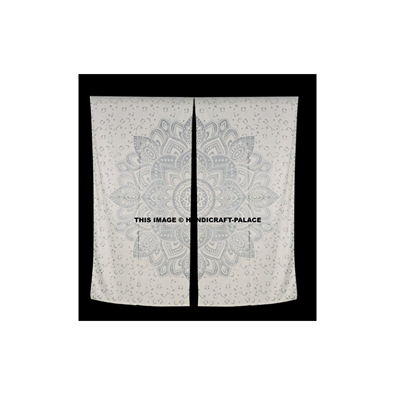 Handicraft-Palace Indian Mandala Tapestry Room Curtains Boho Chic Silver Ombre