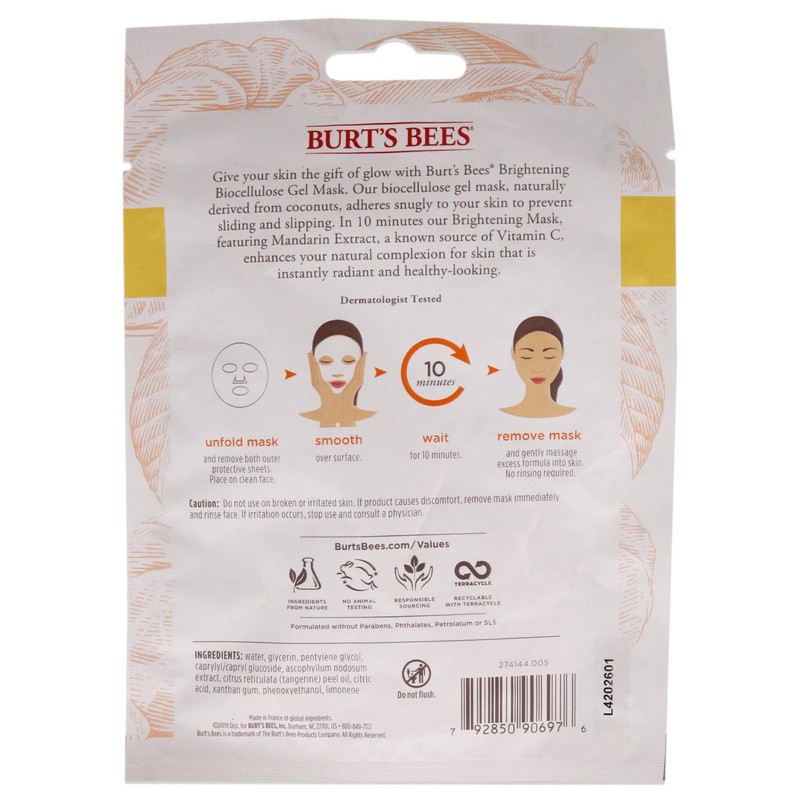 Burt's Bees Brightening Biocellulose Gel Face Mask, Mandarin