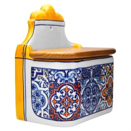 Portuguese Pottery Alcobaça Ceramic Decorative Salt Cellar with Lid for Kitchen (Yellow)
