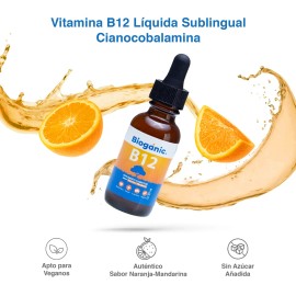Bioganic Vitamina B12 Lquida Sublingual, Paquete de 2 Frascos, Vegana, Sin Azcar, Sin Gluten, 240 Porciones En Total, 120 Porciones En Envase De 30...