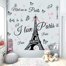Paris Tower Wall Stickers Eiffel Tower Wall Decal Peel and Stick Paris Tower Wall Decor Wall Art Sticker for Bedroom Living Room Sofa Backdrop TV Wall Decoration Home Decor.