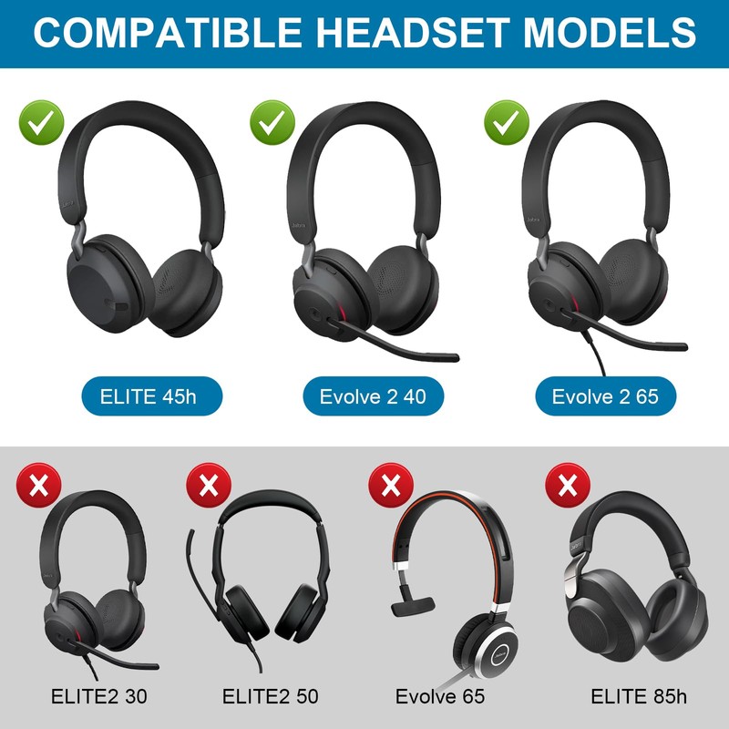 Replacement Ear Pads for Jabra Evolve2 65 (65MS 65UC USB)/Evolve2