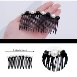 HLLMX 2 PCS Black Hair Side Combs Decorative Hair Combs Vintage Pearl Rhinestone Black Hair Comb Clip Accessories Pearls Hair Side Comb Womens Girls Rhinestones Flower Hair for Women and Girls
