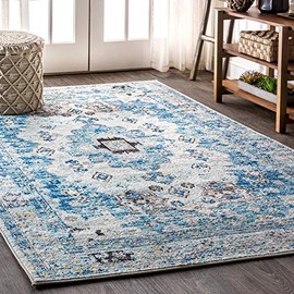 JONATHAN Y Modern Persian Boho Vintage Medallion Cream/Blue 3 ft. x 5 ft. Area-Rug, Bohemian, Easy-Cleaning, For Bedroom, Kitchen, Living Room, Non Shedding
