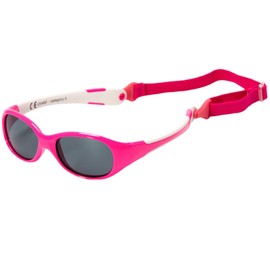 Kiddus One-Piece Sunglasses. For baby boys and girls. Age 0 to 24 months. Safe UV400 sun filter. Adjustable and removable elastic band. Shatter-proof. Allroad - 07 Neon Pink