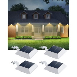 4 Pack Solar Powered Gutter Lights Outdoor Decorative Waterproof 12 LEDs Yard Lamp for Fence, Railing, Outside Wall, Deck, Garden, Path, Backyard, Walkway, Patio, No Drilling Installation (Warm White)