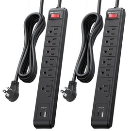 [ETL Listed] Cable Matters 2-Pack 6-Outlet Surge Protector Power Strip with USB C and USB Ports, 8 ft Extension Cord, Surge Protector with USB C and USB in Black