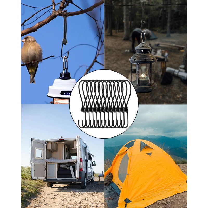 Bungee Cords with Hooks 25 Pcs - 8 Inch Elastic