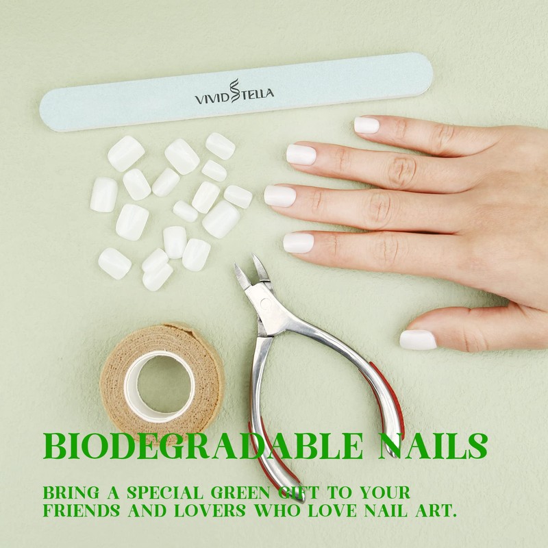 Eco-Friendly Biodegradable Nails Short Square Compostable Tips Corn Fermentation Press