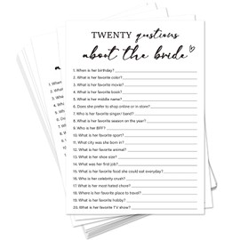 bxtala Bridal Shower Game Cards, Twenty Questions About The Bride, Wedding Games for Guests, 30 Game Cards, Engagement Wedding Party Supplies