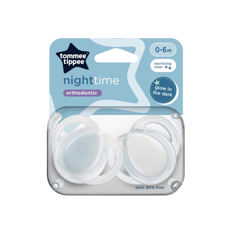 Tommee Tippee Nighttime soother, 0-6 months, 2 pack of glow