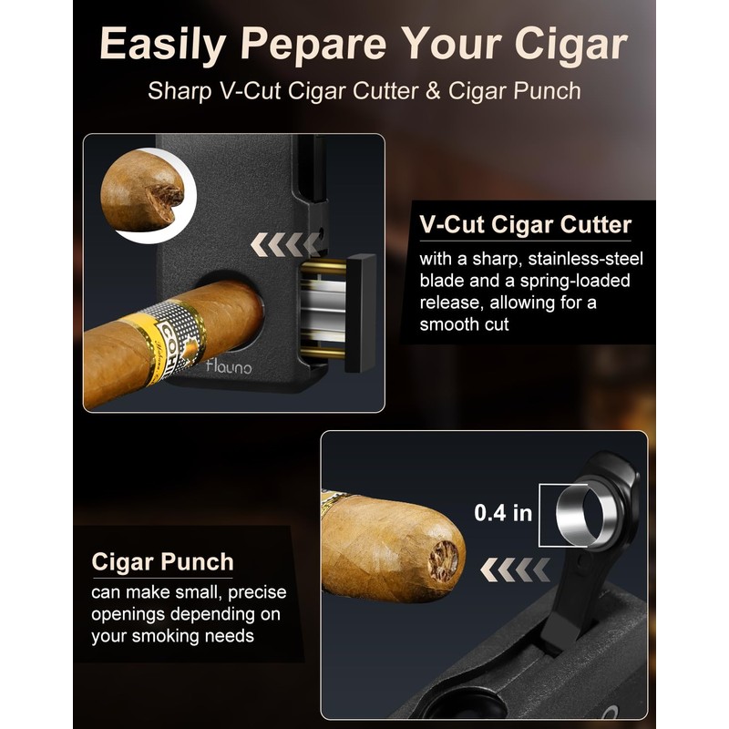 Cigar Lighter, 5- in -1 Torch Lighter, Built-in V-Cut Cigar